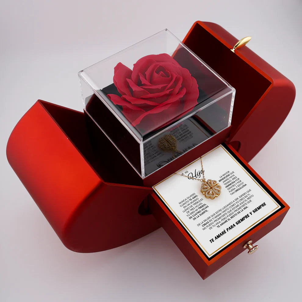 Collar Trébol de la Suerte + Rosa Eterna